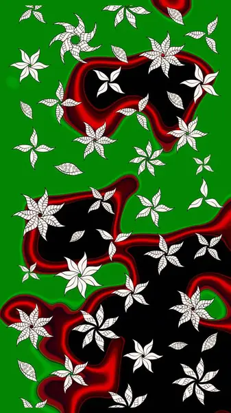 Çiçek deseni. Raster illüstrasyonu. Yeşil renkli çiçekler. Şatafatlı bahar bahçesi dokusu. Yeşil renkte çiçek çizimi.