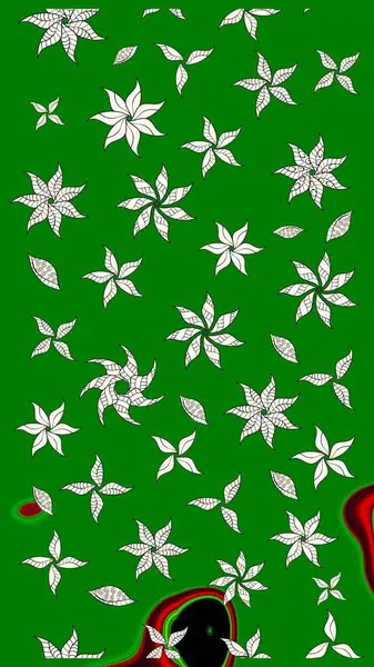 Raster Çiçek İllüstrasyonu 'nun şirin tekstili. Yeşil renkli etnik çiçeklerle zarif eskiz deseni.