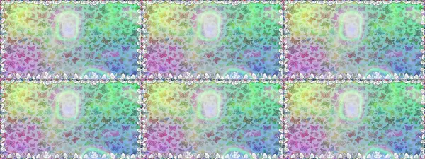 Kızlar, erkekler, elbiseler, duvar kağıtları için soyut, pürüzsüz desenler. Raster illüstrasyonu. Farklı yönlere uçan renkli kelebek koleksiyonu..