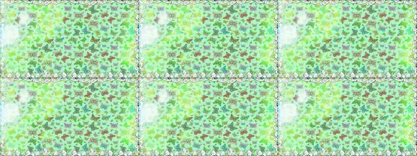 Moda sevimli kumaş tasarımı. Tarafsız ve yeşil arka planda güzel renkli kelebeklerin Raster vintage el çizimi. Raster illüstrasyonu.