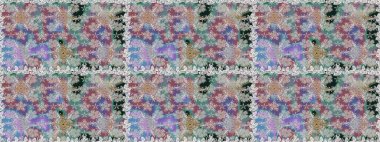 Düz Çiçek Elementleri Tasarımı. Gri renkli çiçekler. Renkli Bahar Temalı Kusursuz Arkaplan. Çiçekli, suluboya desenli kusursuz çiçek deseni. Raster illüstrasyonu.