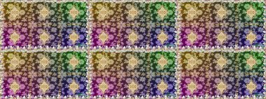 Tarafsız renklerde, altın elementlerle pürüzsüz bir desen. Şam tasarım için kusursuz desen.