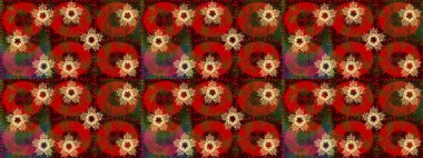 Kış kar taneleri, raster arka plan. Yüzey için tekrarlanan doku, ambalaj kağıdı, kahverengi, kırmızı ve yeşil renkte kar tanesi.