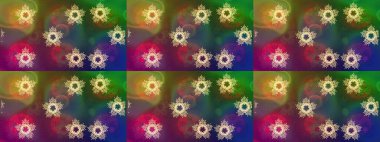 Raster yeşili, kahverengi ve mor kar tanelerinden izole edilmiş. Güzel bir kış süsü. Kar taneleri koleksiyonu. Raster illüstrasyonu.