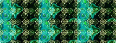 Sanat ilham verici, siyah ve mavi renkli çiçekler ve yapraklar. Yeşil, siyah ve mavi el çizimi desen. Raster deseni. Karalama çiçekleri kusursuz desen.