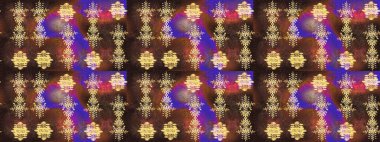 İllüzyon. Güzel, kahverengi, mor ve sarı kar taneleri renkli bir arka planda izole edilmiş. Kar taneleri, kar yağışı. Düşen Noel stilize kar taneleri.