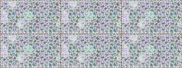 Kart, Davetiye ve Yazdırma için Şirin Kadınsı Desen. Güzel Kelebek Siluetleriyle Moda Dekorasyonu. Raster Arkaplanı gri ve nötr renklerde. Renkli Kelebeklerle Bahar Arkaplanı.