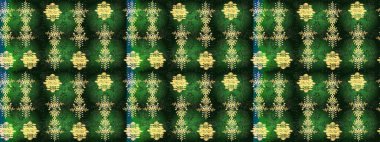 Noel ve yeni yıl moda baskıları için tatil tasarımı. Yeşil, gri ve sarı kar taneleri. Renkler. Raster illüstrasyonu. Kar tanelerinin soyut arkaplanlı Noel deseni.