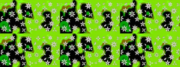 Yeşil renkli çiçekler. Raster düz çiçek çizim deseni. Tasarım hediye paketi, tebrik kartları, posterler ve afiş tasarımı.