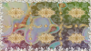 Raster klasik barok çiçeksiz altın desenli. Lüks, kraliyet ve Viktorya dönemi konsepti. Süslü dekorasyon. Gri renklerdeki altın desenli altın elementler.