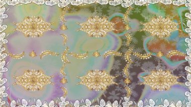 Raster illüstrasyonu. Tekrarlayan elementlerle soyut arkaplan oluşturun. Gri renkler ve altın elementler üzerinde altın pürüzsüz desen. Kusursuz, klasik altın desen..