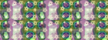 Raster illüstrasyonu. Kar tanelerinin soyut arkaplanlı Noel şablonu. Noel ve yeni yıl moda baskıları için tatil tasarımı. Tarafsız, yeşil ve gri kar taneleri.