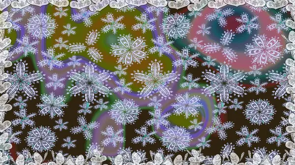 Duvar kağıdı, web sitesi arka planı, ambalaj kağıdı, davetiye, broşür, afiş veya web sitesi için kusursuz çiçek deseni kullanılabilir. Parlak elementlerin. El çizimi Raster illüstrasyonu.