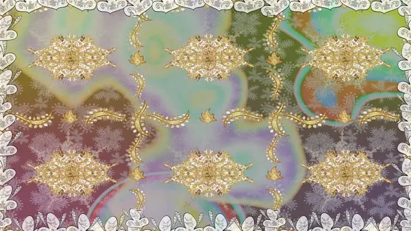 Geleneksel oryantasyon süsü. Kusursuz klasik raster altın desenli. Tarafsız renklerde, altın elementlerle kusursuz desen. Klasik vintage arkaplan.