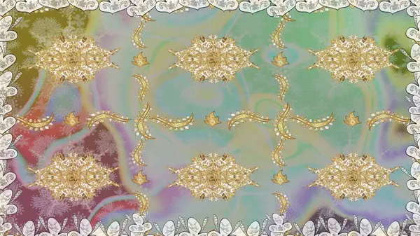 Barok tarzında altın çiçekli süs. Altın çiçekli, pürüzsüz desen. Tarafsız renklerde altın element. Damask arkaplanı.