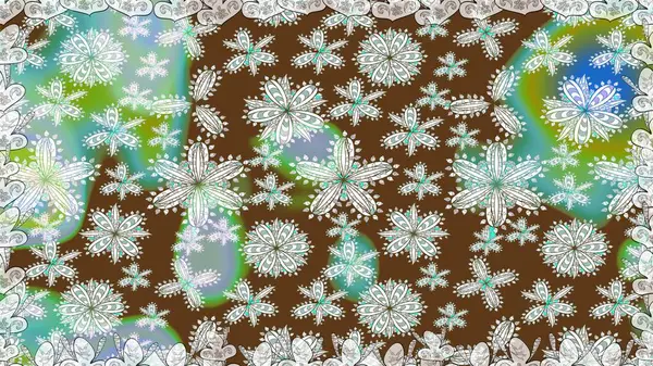 Raster Çiçek İllüstrasyonu 'nun şirin tekstili. Kahverengi renklerde etnik çiçeklerle kusursuz bir desen..