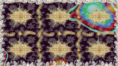 Raster illüstrasyonu. Kusursuz soyut bir arkaplan. Oriental raster klasik kahverengi ve altın desenli.