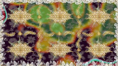 Kahverengi renklerde altın element. Barok tarzında altın çiçekli süs. Damask pürüzsüz yineleme kalıbı. Antika altın tekrarlanabilir duvar kağıdı.