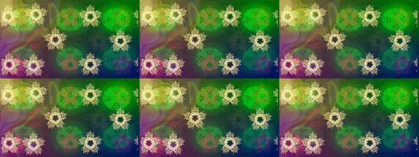 Noel stili. Yeşil, mavi ve kahverengi renkli kar taneleri. Raster illüstrasyonu.