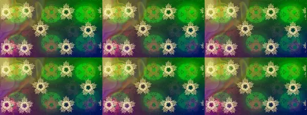 Noel stili. Yeşil, mavi ve kahverengi renkli kar taneleri. Raster illüstrasyonu.