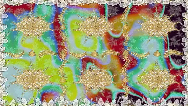 Doğu tarzı arabesk tarzında altın elementler. Raster altın pürüzsüz desen. Kusursuz altın desenli bukleler. Tarafsız renklerde kusursuz desen.