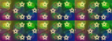 Son moda kar taneleri ve elementler onun kartlarını gösteriyor. Modern soyut tasarım posteri, kapak, yeşil, mavi ve kahverengi renkli kart tasarımı. Retro tarzı, kış elementleri. Kar taneleri tasarımı.