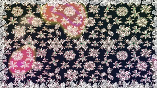 Renkli desenli, gri çiçekli ve dekoratif elementli kusursuz desen. Eski usul. Raster illüstrasyonu. Kumaş, tekstil, duvar kağıdı baskısı için. Kusursuz arkaplan.