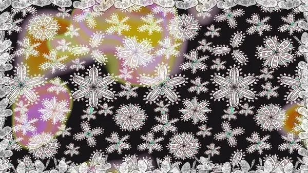 Çiçek deseni. Kusursuz Chichi kumaş deseni. Düz Çiçek Elementleri Tasarımı. Raster illüstrasyonu. Renkli Bahar Teması Kusursuz Arkaplan.