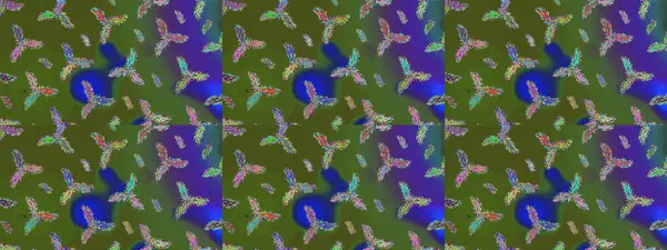 Raster illüstrasyonu. Yeşil, mavi ve mor renkli kristal kar taneleri.