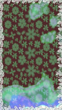 Raster illüstrasyonu. Yeşil renklere karalamalar çizen kusursuz çiçek deseni.