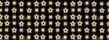 Gömlek baskısı için çiçek boyası. Çiçek desenli eskiz. Siyah, sarı ve kahverengi renkte çiçekler.