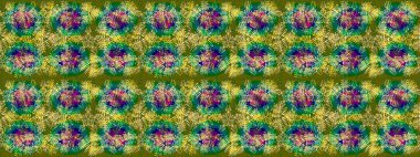 Kar tanelerinin soyut arkaplanlı Noel şablonu. Yeşil, kahverengi ve mavi kar taneleri. Raster illüstrasyonu. Renkler. Noel ve Yeni Yıl moda baskıları için tatil tasarımı.