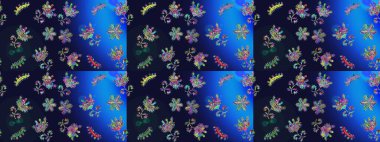 Nazik, sevimli çiçek arkaplanı. Çiçekli karalama şeklinde Raster çiçek deseni. Çiçekler gri, mavi ve yeşil renklerde.