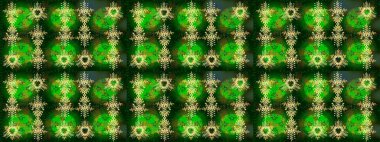 Yeşil, mavi ve sarı renklerde. Raster illüstrasyonu. Güzel kumaş deseni. Raster illüstrasyonunda çiçek deseni çizimi.