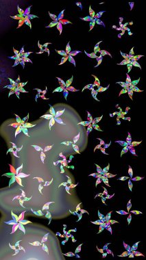 Raster illüstrasyonu. Siyah ve gri renkli kristal kar taneleri.