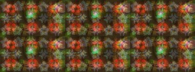 Yüzey için tekrarlanan doku, ambalaj kağıdı, kahverengi, yeşil ve gri renkte kar tanesi. Kış kar taneleri, raster arka plan.