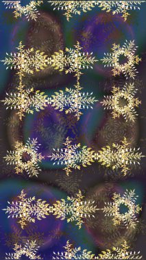 Kar taneleri deseni. Raster illüstrasyonu. Raster kar taneleri arka planda. Kar tanesi rengarenk desen. Soyut kar taneleri arkaplanda izole edilmiş düz tasarım.