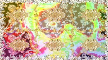 Tarafsız renkler üzerinde klasik oryantal desen. Damask pürüzsüz süsü. Geleneksel raster ve altın desen.