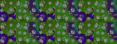 Raster illüstrasyonu. Çiçekler, dallar, bitkiler ve çiçekler. Güzel kumaş deseni. El çizimi.