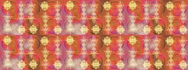 Pembe, turuncu ve kahverengi kar taneleri. Raster illüstrasyonu. Noel ve yeni yıl moda baskıları için tatil tasarımı. Kar tanelerinin soyut arkaplanlı Noel deseni.