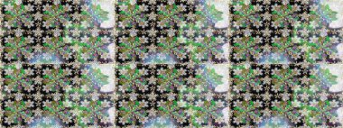 Raster illüstrasyonu. Gri renkli Asya tekstili. Kusursuz çiçek deseni.