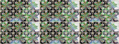 Raster illüstrasyonu. Gri renkli Asya tekstili. Kusursuz çiçek deseni.