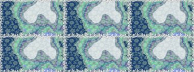 Çok mavi, zarif küçük çiçekler ve mavi renkli komik böcekler, raster desen, illüstrasyon.