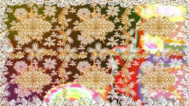 Bej renklerde, altın elementlerle kusursuz klasik desen. Noel, kar tanesi, yeni yıl 2019.