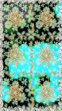 Barok tarzında altın çiçek süsü. Antika altın tekrarlanabilir duvar kağıdı. Damask arkaplanı tekerrür ediyor. Tarafsız renklerde altın element.