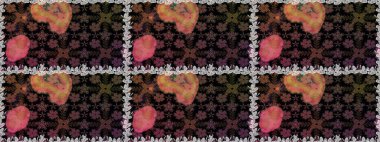 Suluboya çizimi. El çizimi. Çiçeklerle kusursuz desen. Siyah renkte çiçekler.