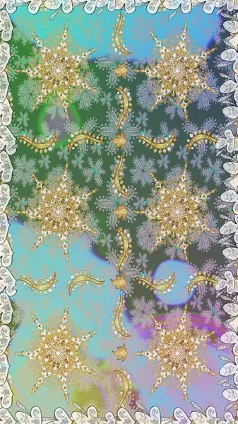 Parlak dantel, stilize çiçekler, şal desenli. Tarafsız renklerde, altın elementlerle kusursuz desen. Raster. Kusursuz altın desenli bukleler. Hassas altın deseni açın. Doğu tarzı arabesk.