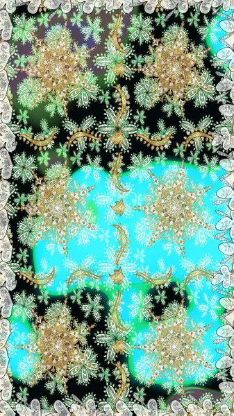 Barok tarzında altın çiçek süsü. Antika altın tekrarlanabilir duvar kağıdı. Damask arkaplanı tekerrür ediyor. Tarafsız renklerde altın element.