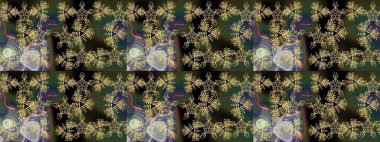 Düz Çiçek Elementleri Tasarımı. Güzel kumaş deseni. Zentangle soyut çiçekleri. Raster illüstrasyonu. Renkli Bahar Teması eskiz kalıbı. Çiçek tozu..