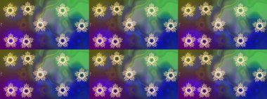 Yeşil, mavi ve mor ikon silueti. Kar taneleri kışı yeşil, mavi ve mor renklerde yalıtılmış. Raster illüstrasyonu. Yeni yıl tabelası. Noel tasarımı için. Kutlamanın sembolü.